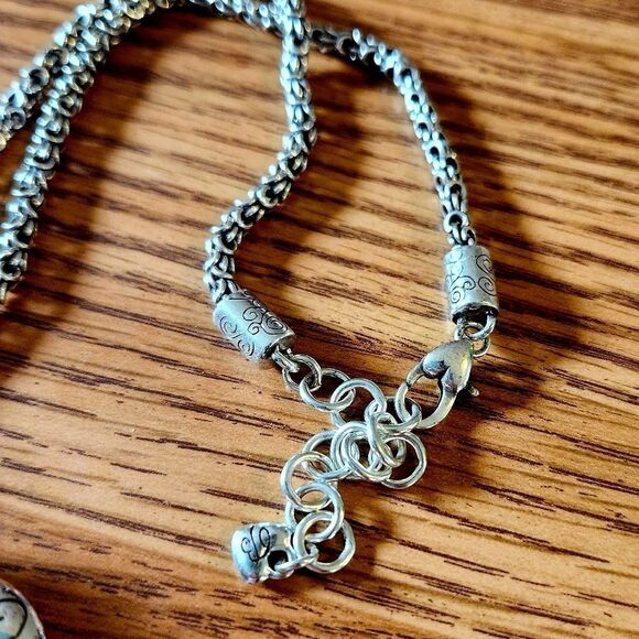 BRIGHTON Scrolled and Brushed Silver Puff Heart Necklace VINTAGE INSPIRED - Picture 3 of 9